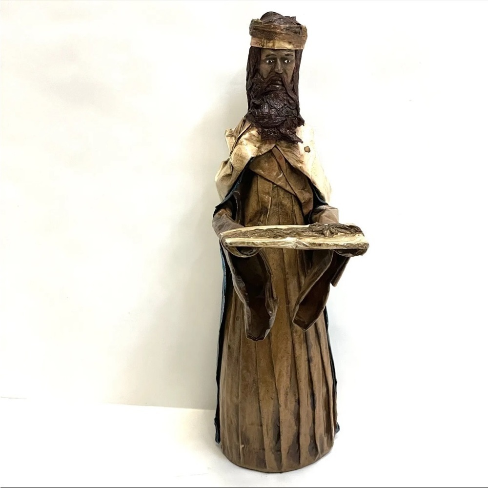Vintage Paper Mache Wise Man Doll Nativity Scene Figure Mexico Handcrafted Art